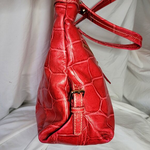 Dooney & Bourke Vintage Big Red Crocodile Embossed Leather Tote Bag, EUC - Picture 5 of 11